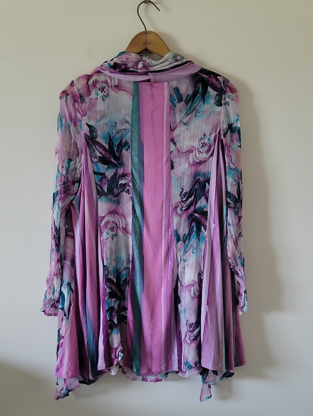 Soft Surroundings Purple Teal Floral Stripe Crinkle Cardigan Size XL - Picture 5 of 8